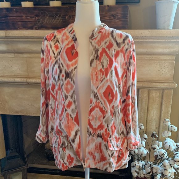 Chico's Linen Mandarin Collar Women's Ikat Blazer - Picture 2 of 8